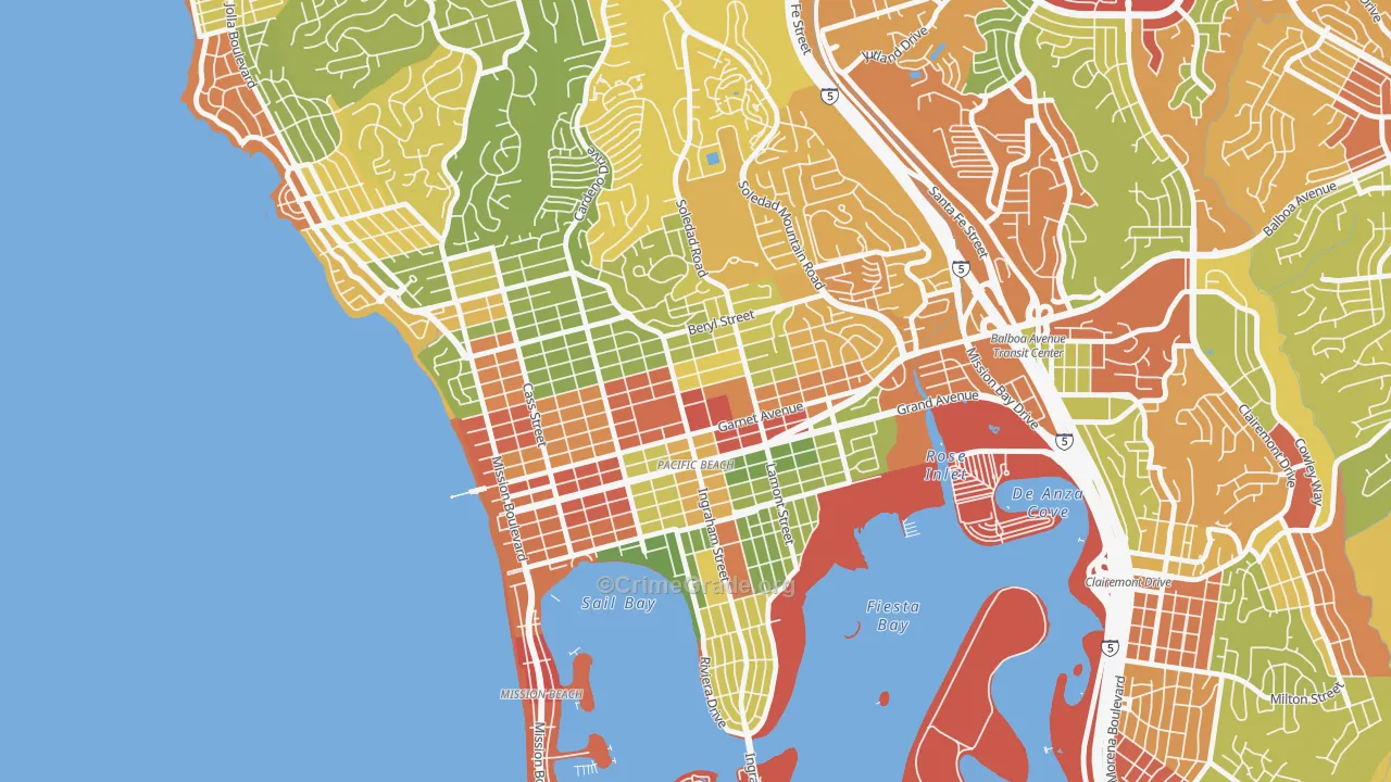 Pacific Beach, San Diego, CA Map of Robbery Rates