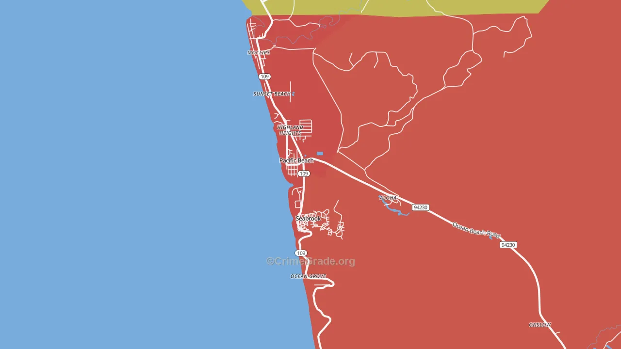 Pacific Beach, WA Map of Robbery Rates