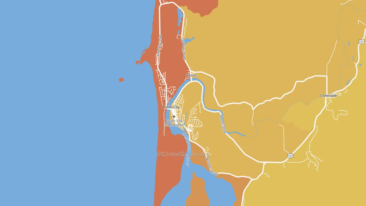 Pacific City, OR Map of Robbery Rates