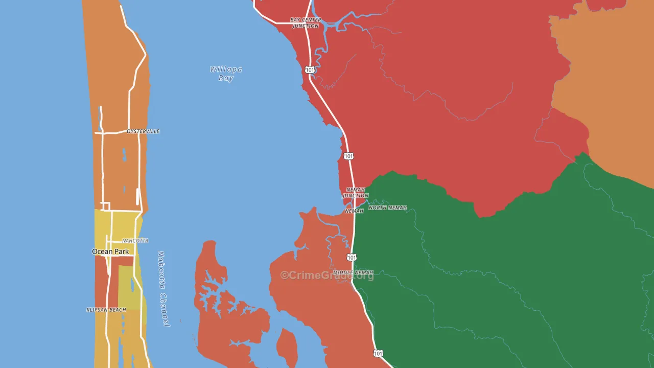 Pacific County, WA Map of Robbery Rates