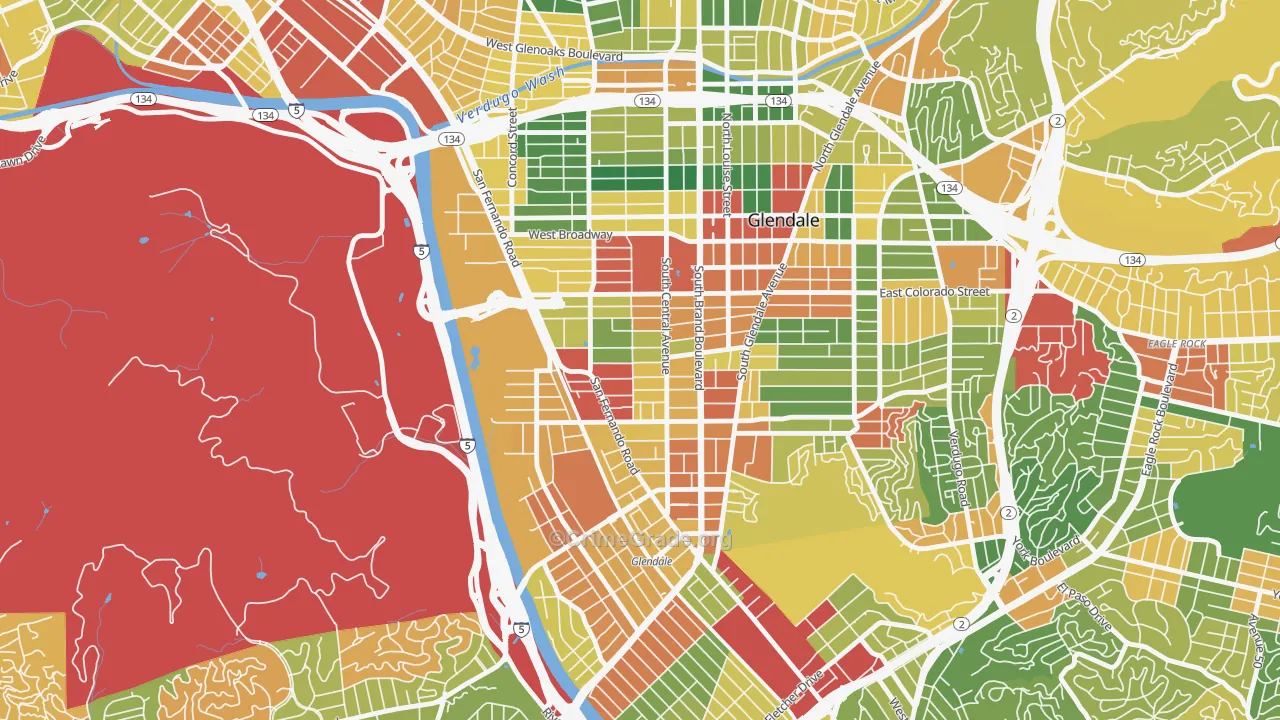 Pacific Edison, Glendale, CA Map of Robbery Rates