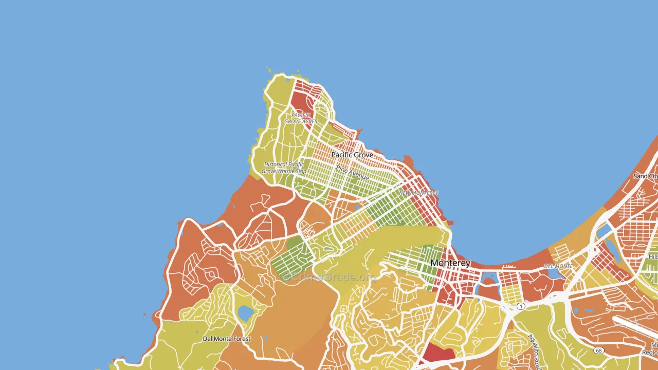 Pacific Grove, CA Map of Robbery Rates