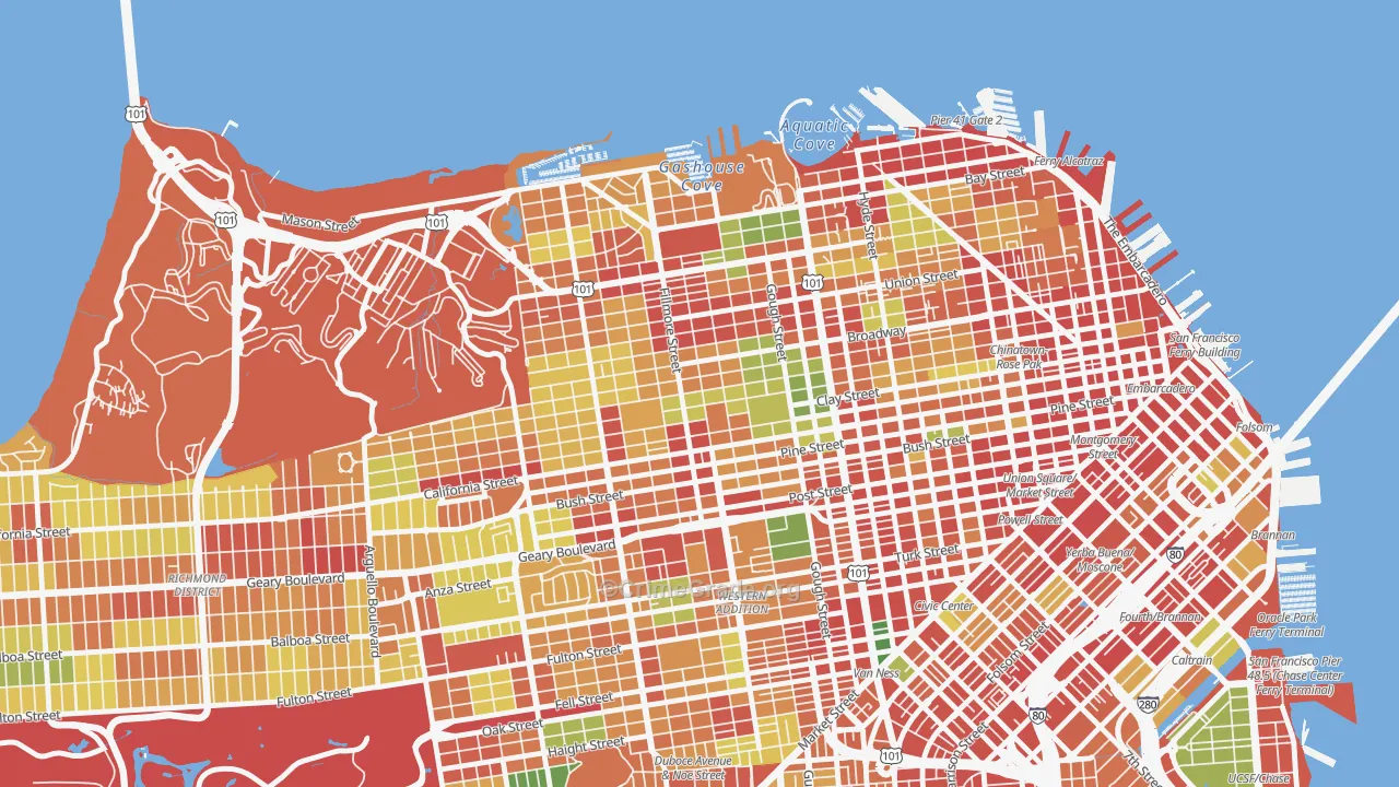 Pacific Heights, San Francisco, CA Map of Robbery Rates