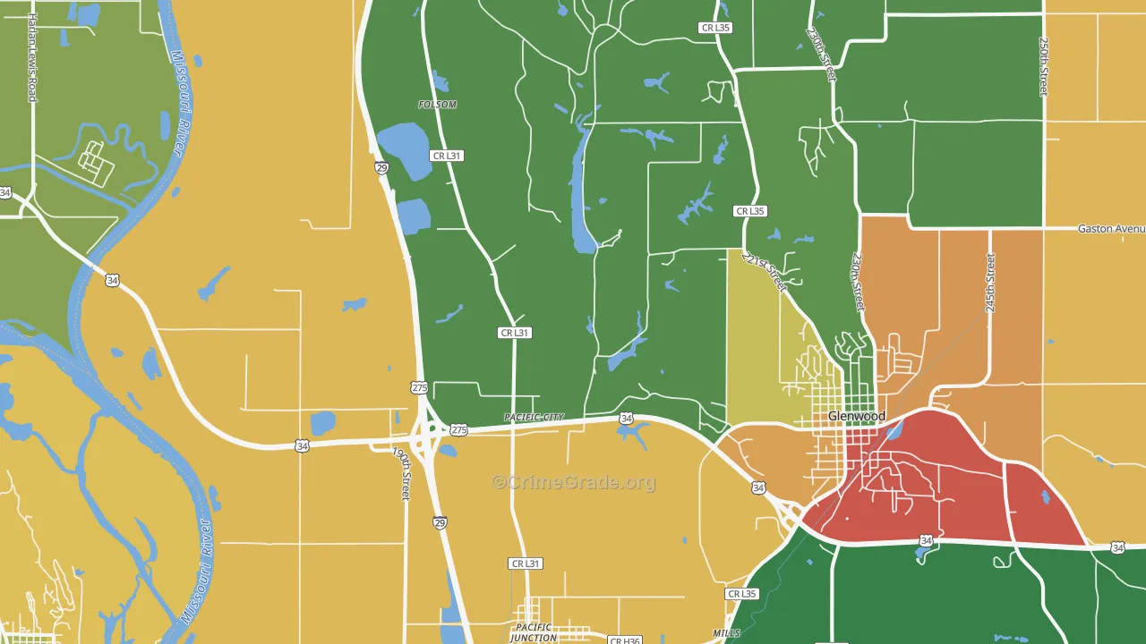 Pacific Junction, IA Map of Robbery Rates