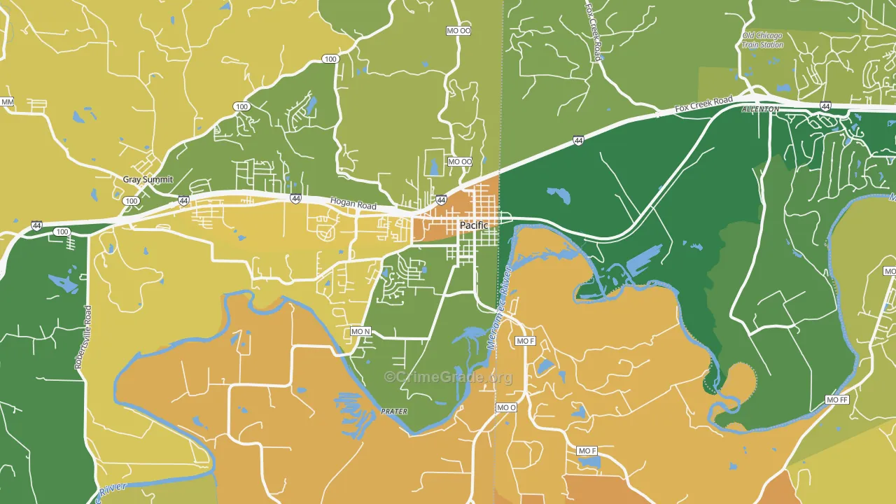 Pacific, MO Map of Robbery Rates