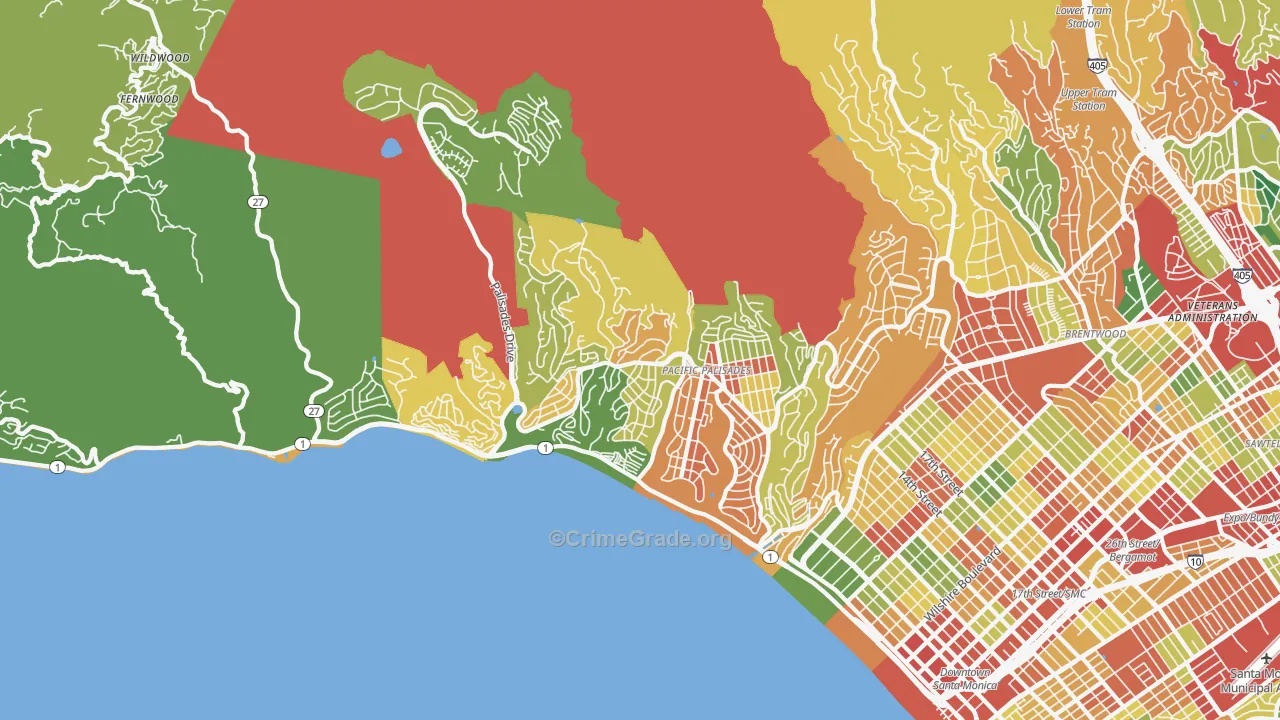 Pacific Palisades, CA Map of Robbery Rates