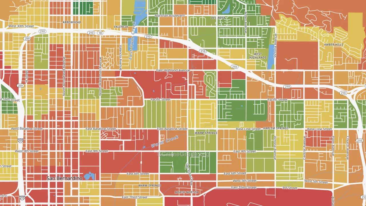 Pacific-Riverside, San Bernardino, CA Map of Robbery Rates