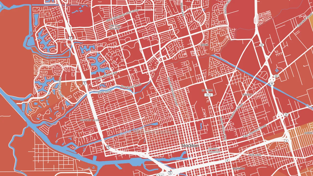 Pacific, Stockton, CA Map of Robbery Rates