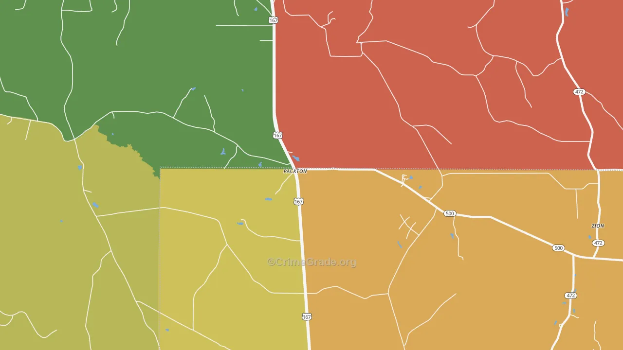 Packton, LA Map of Robbery Rates