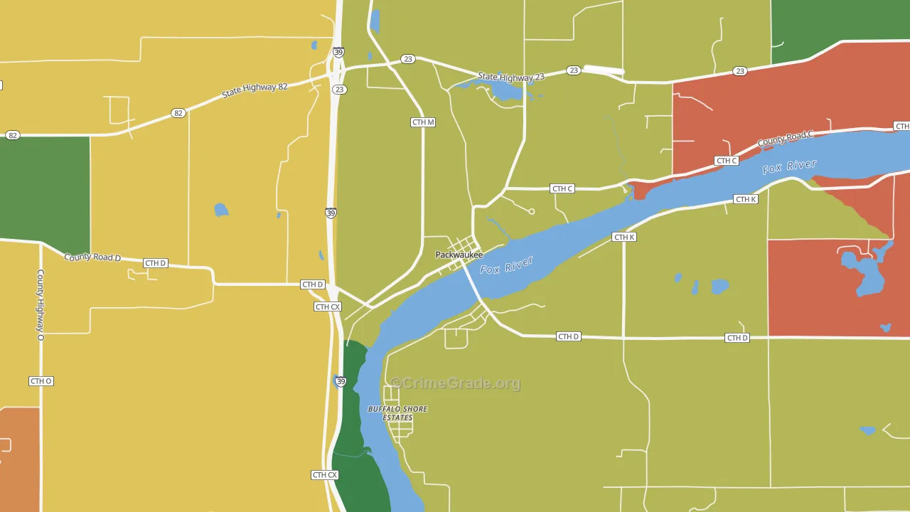Packwaukee, WI Map of Robbery Rates