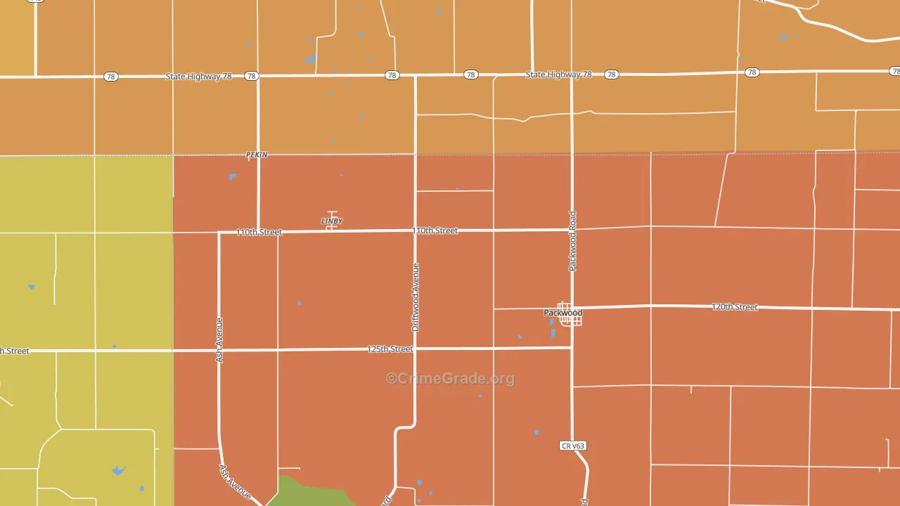 Packwood, IA Map of Robbery Rates
