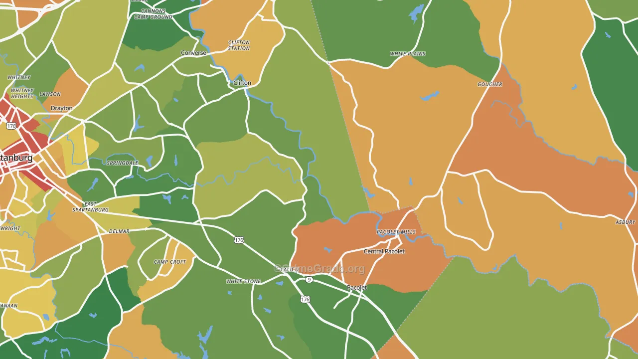 Pacolet Mills, SC Map of Robbery Rates