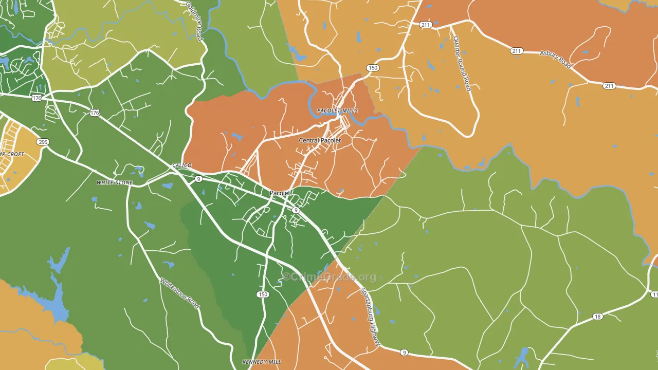 Pacolet, SC Map of Robbery Rates