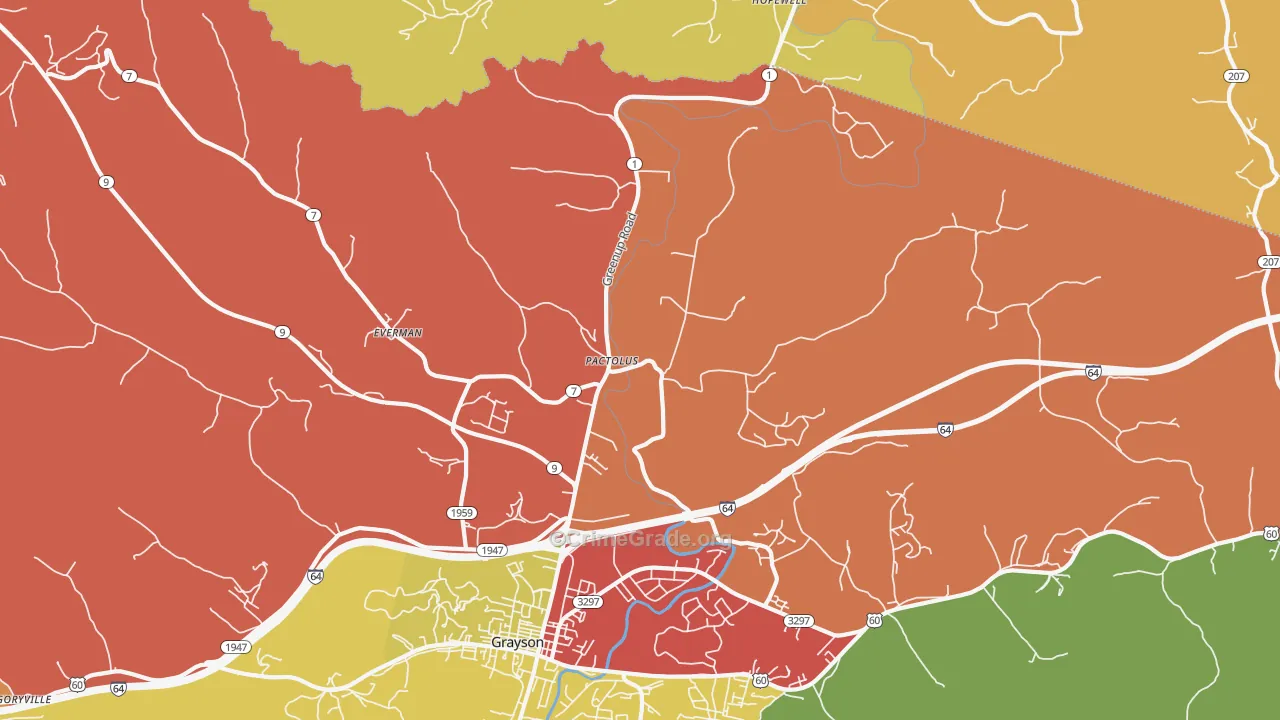 Pactolus, KY Map of Robbery Rates