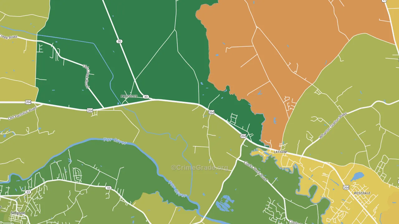Pactolus, NC Map of Robbery Rates