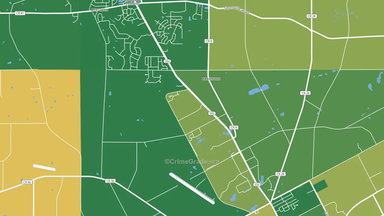 Padelford, NY Map of Robbery Rates