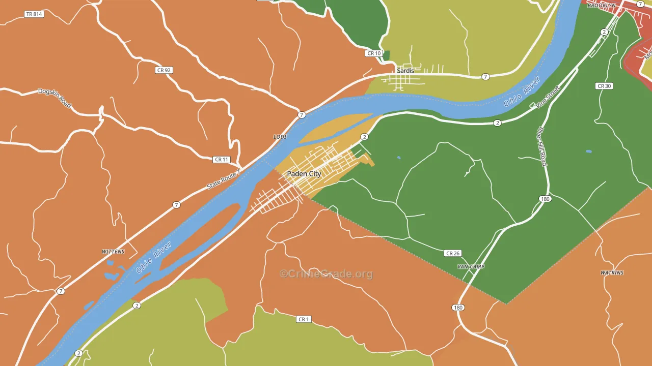 Paden City, WV Map of Robbery Rates