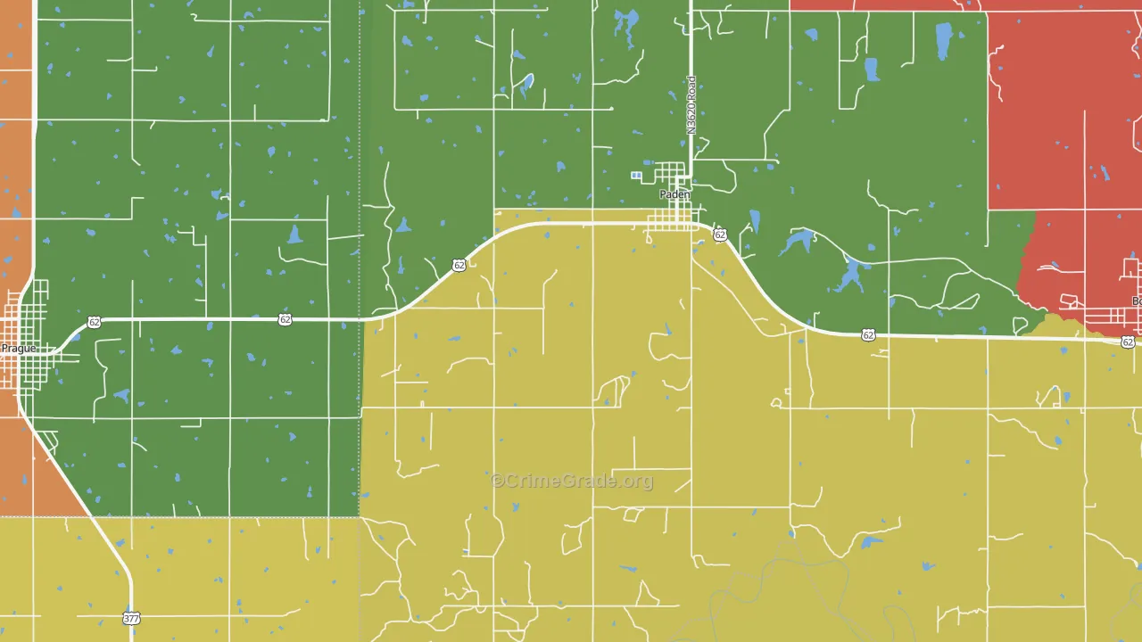 Paden, OK Map of Robbery Rates
