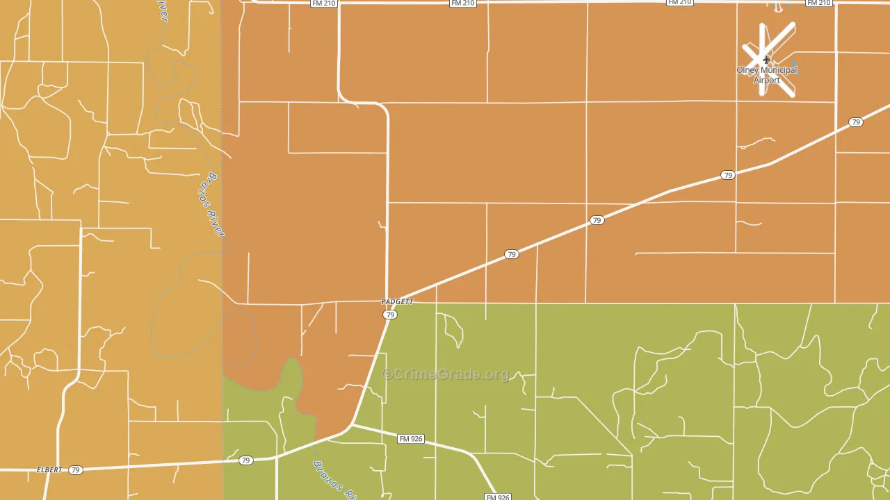 Padgett, TX Map of Robbery Rates