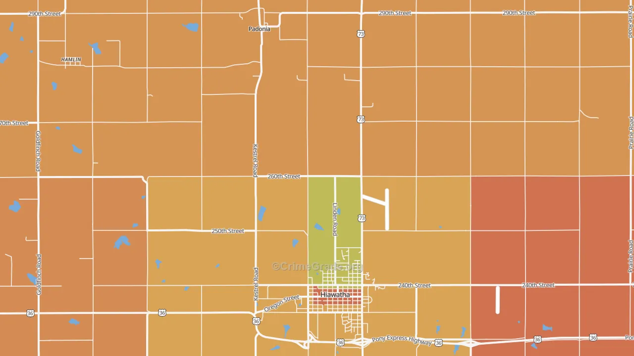 Padonia, KS Map of Robbery Rates