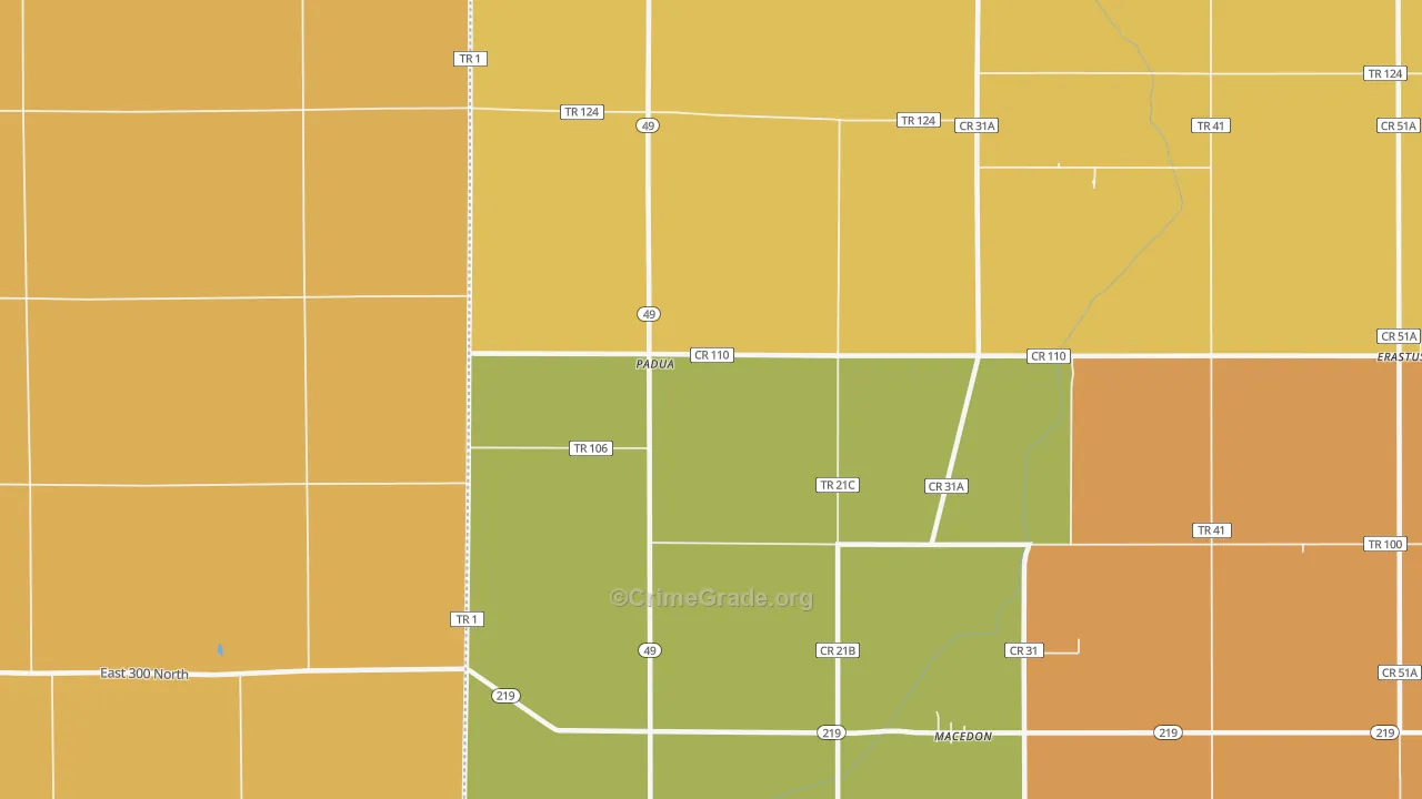 Padua, OH Map of Robbery Rates
