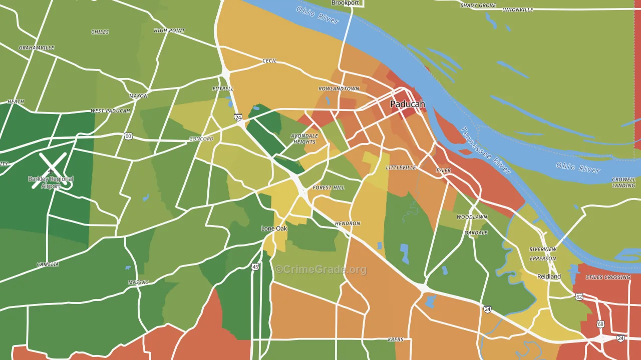 Paducah, KY Map of Robbery Rates
