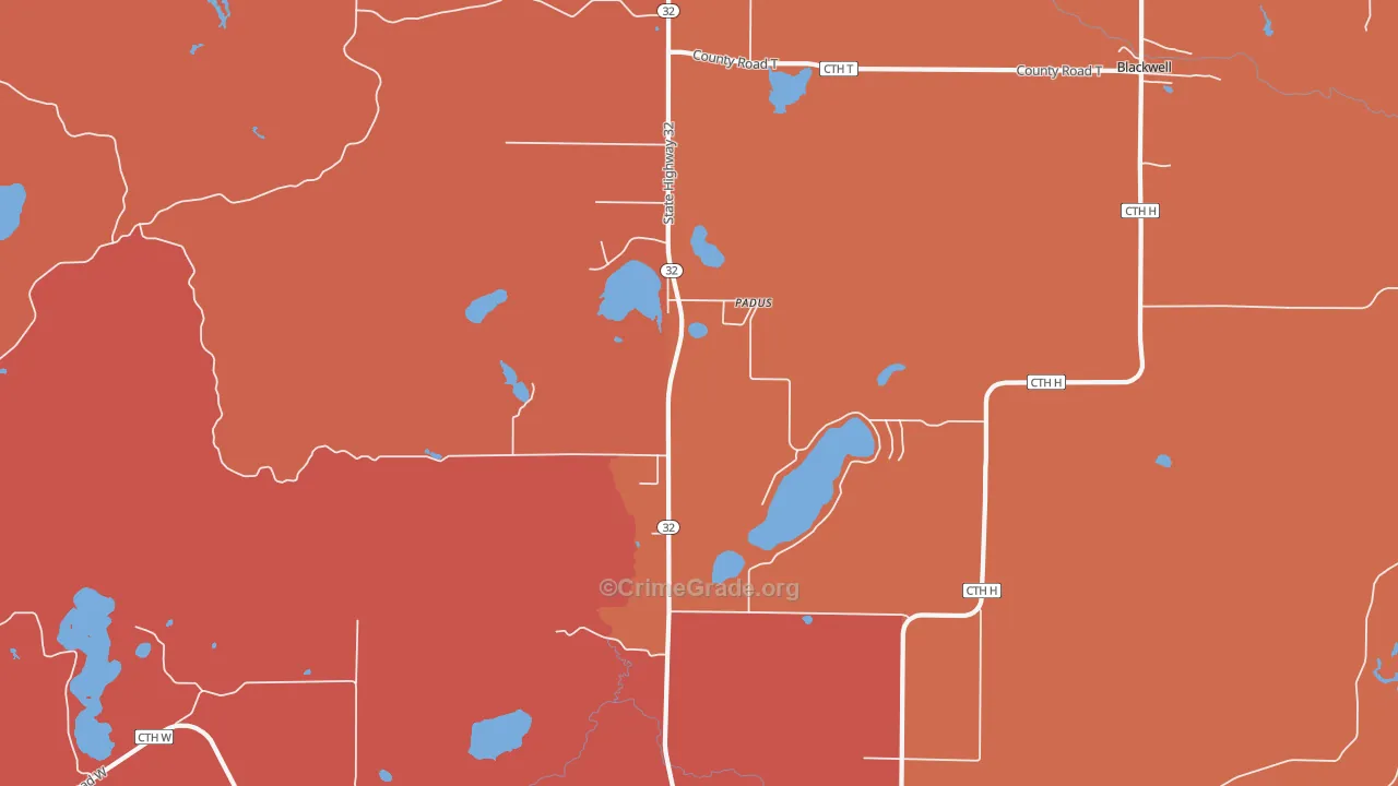 Padus, WI Map of Robbery Rates