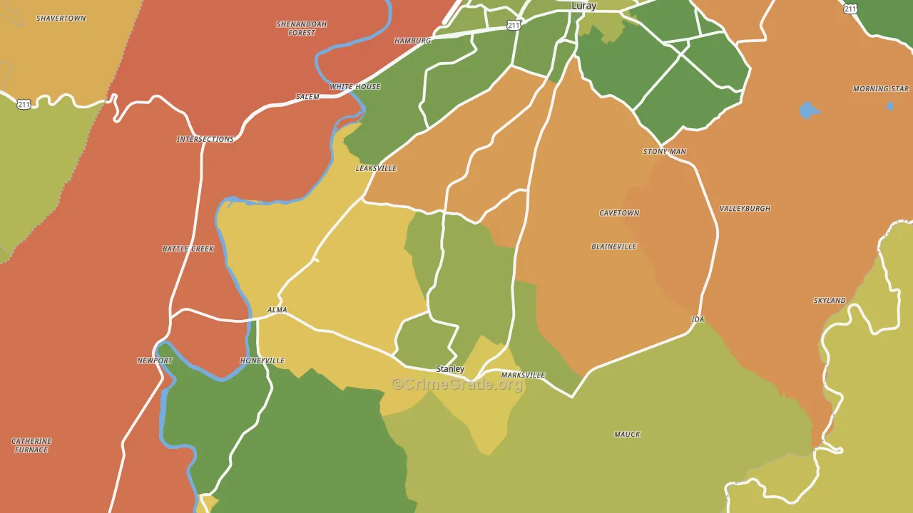 Page County, VA Map of Robbery Rates
