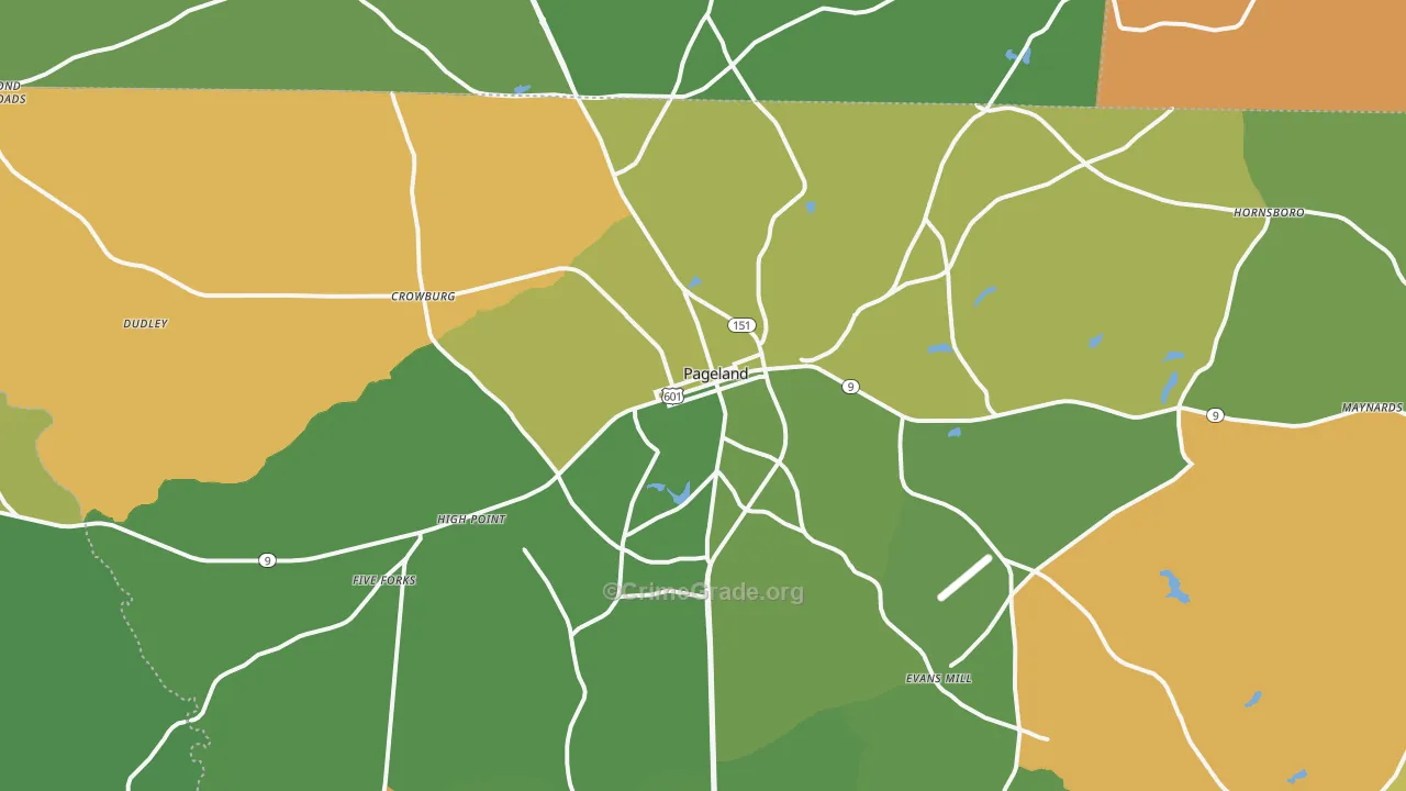 Pageland, SC Map of Robbery Rates