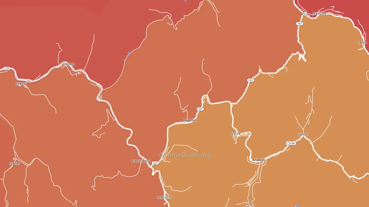 Pageton, WV Map of Robbery Rates