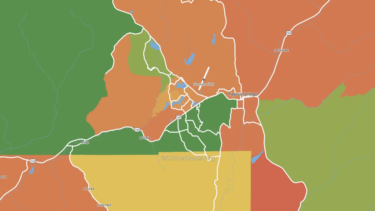 Pagosa Springs, CO Map of Robbery Rates