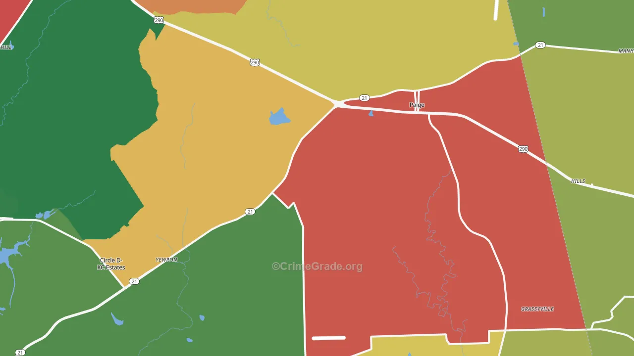 Paige, TX Map of Robbery Rates