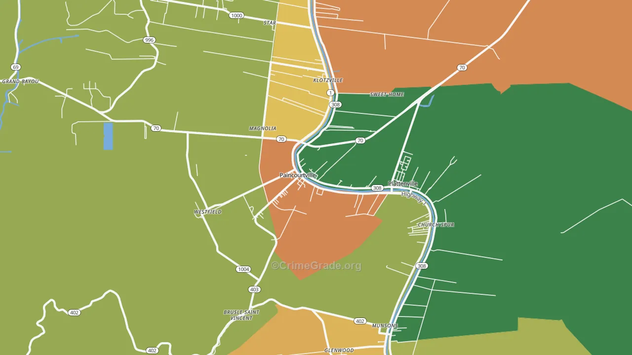 Paincourtville, LA Map of Robbery Rates