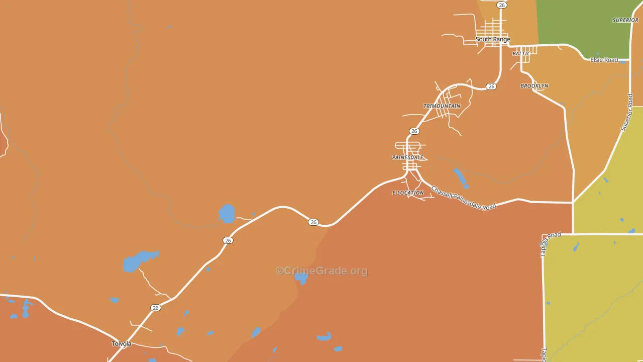Painesdale, MI Map of Robbery Rates