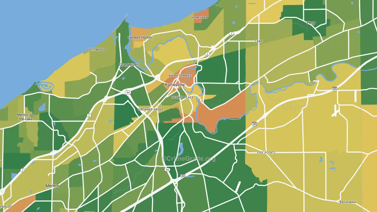 Painesville, OH Map of Robbery Rates