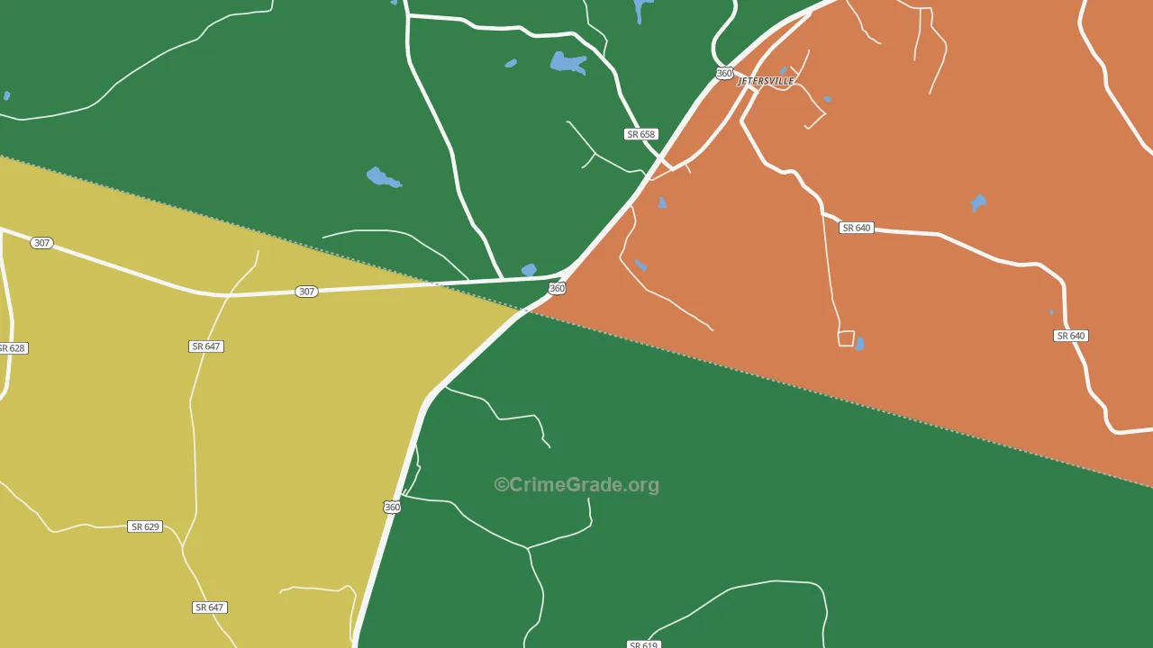 Paineville, VA Map of Robbery Rates