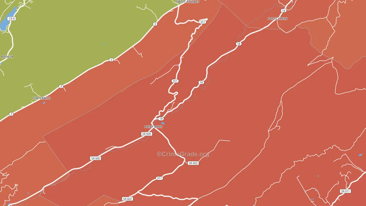 Paint Bank, VA Map of Robbery Rates