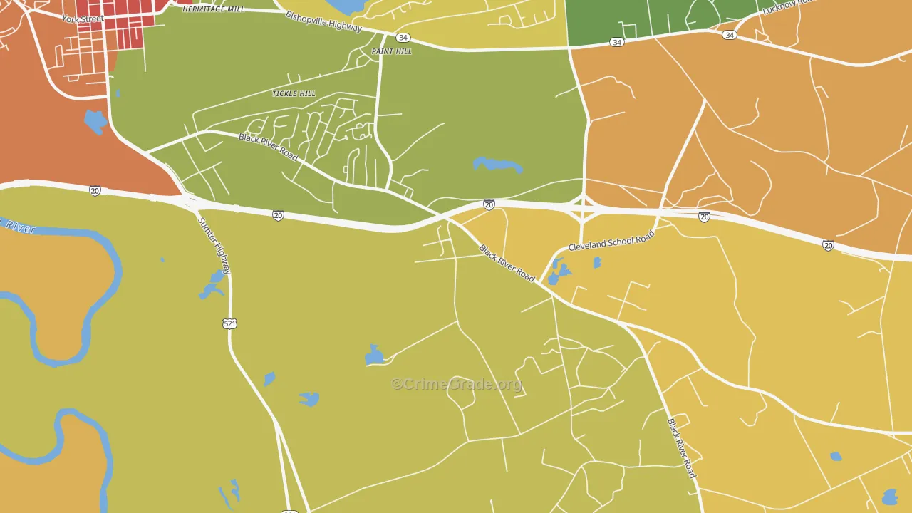 Paint Hill, SC Map of Robbery Rates