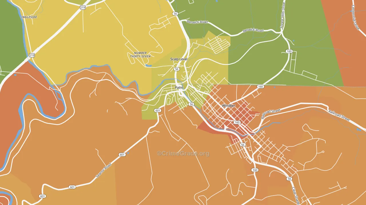 Paint, PA Map of Robbery Rates