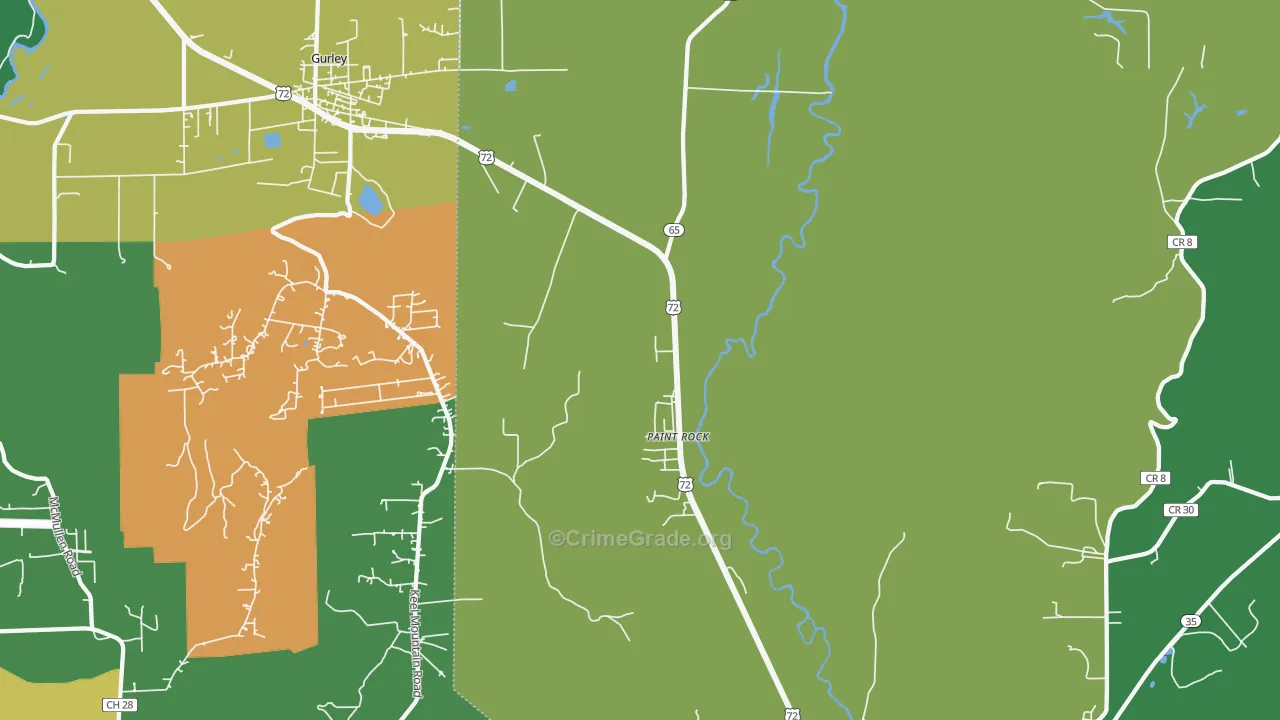 Paint Rock, AL Map of Robbery Rates