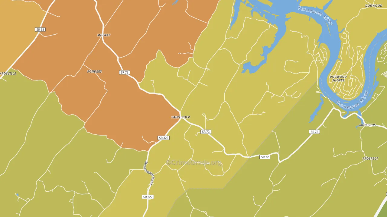 Paint Rock, TN Map of Robbery Rates