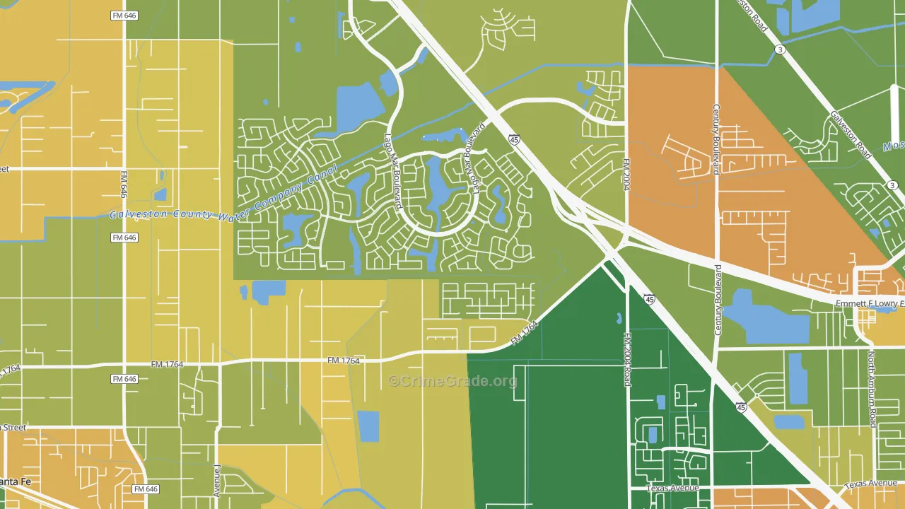 Painted Meadows, Santa Fe, TX Map of Robbery Rates