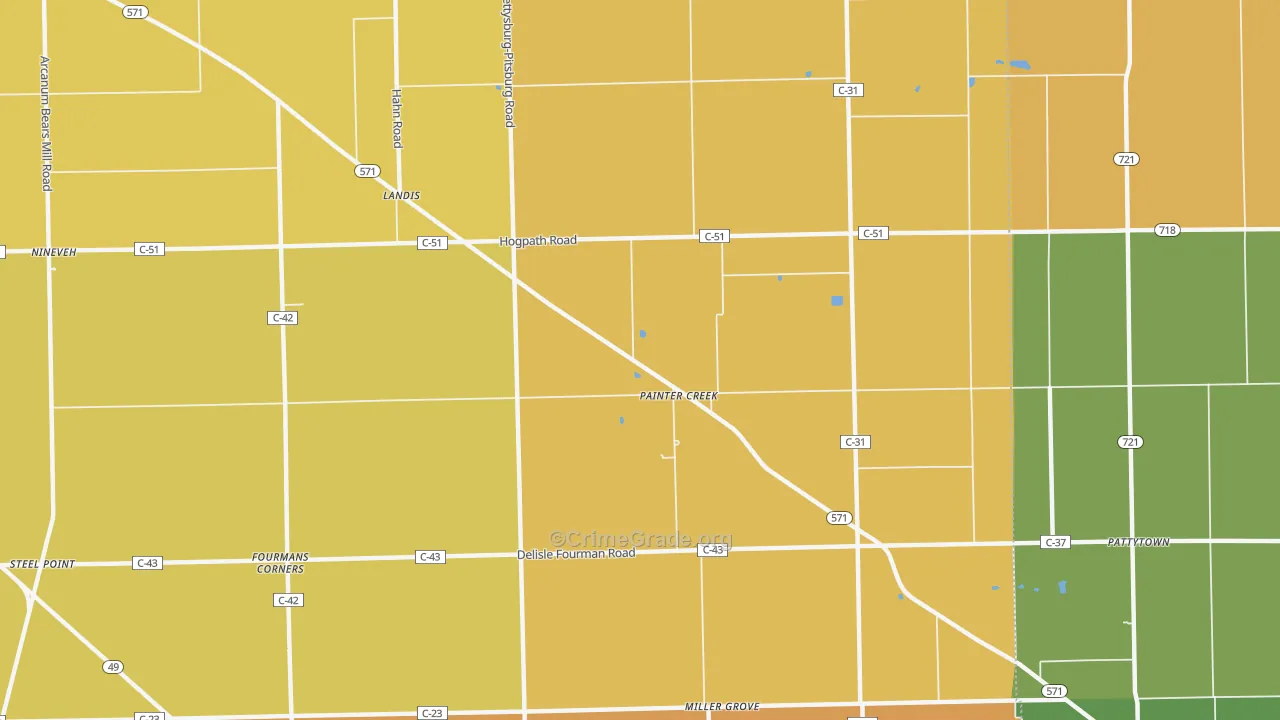 Painter Creek, OH Map of Robbery Rates
