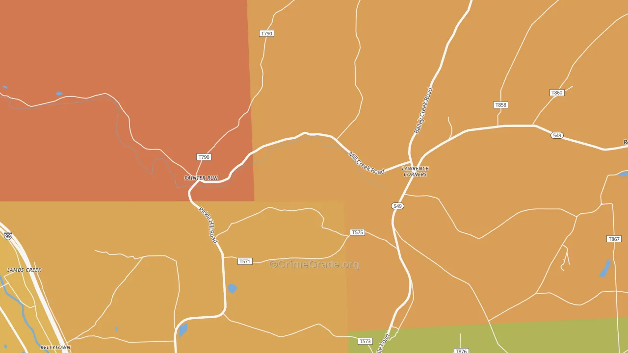 Painter Run, PA Map of Robbery Rates