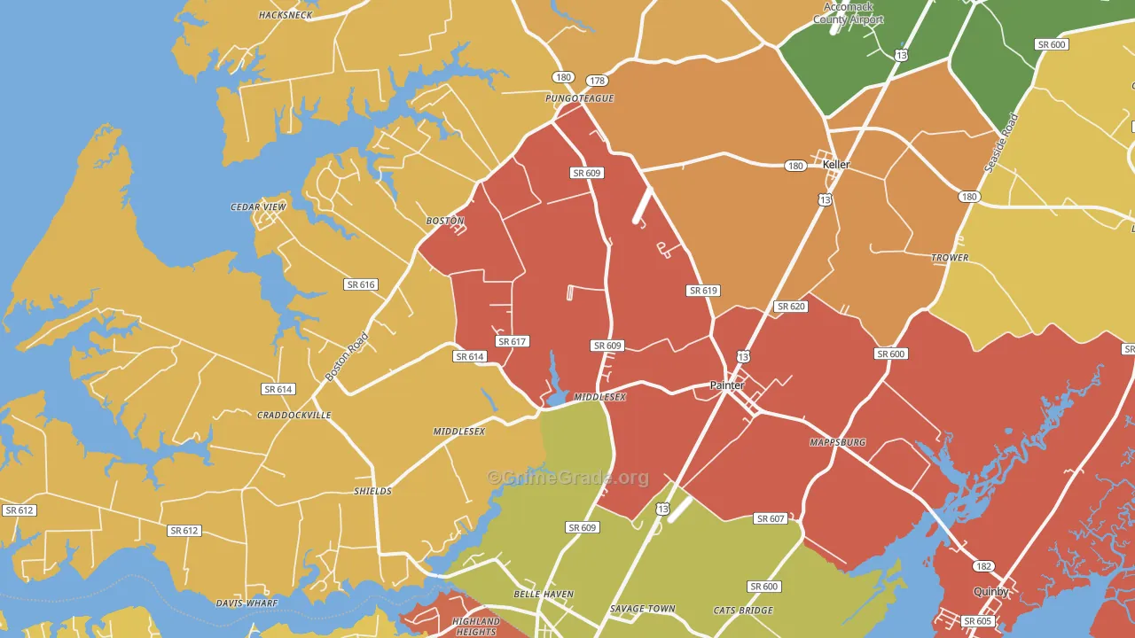 Painter, VA Map of Robbery Rates