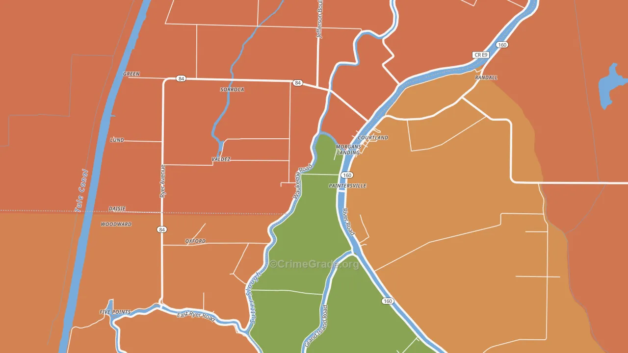 Paintersville, CA Map of Robbery Rates