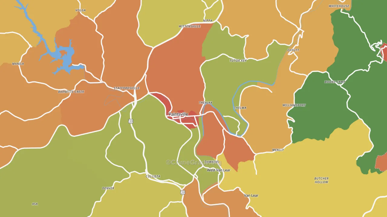 Paintsville, KY Map of Robbery Rates