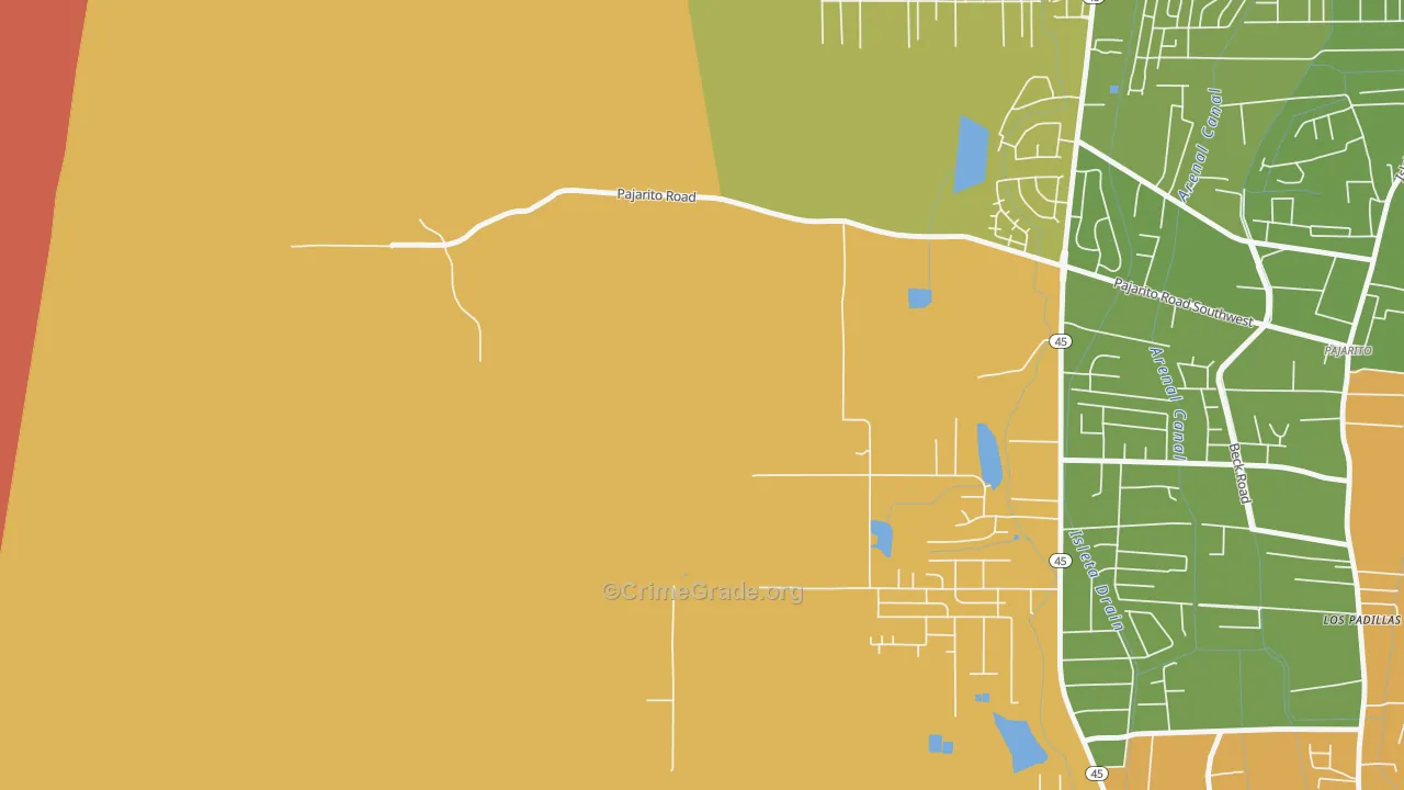 Pajarito, NM Map of Robbery Rates