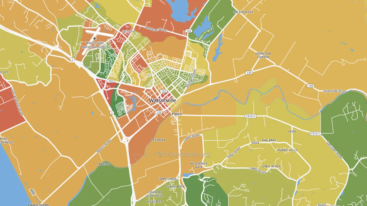 Pajaro, CA Map of Robbery Rates