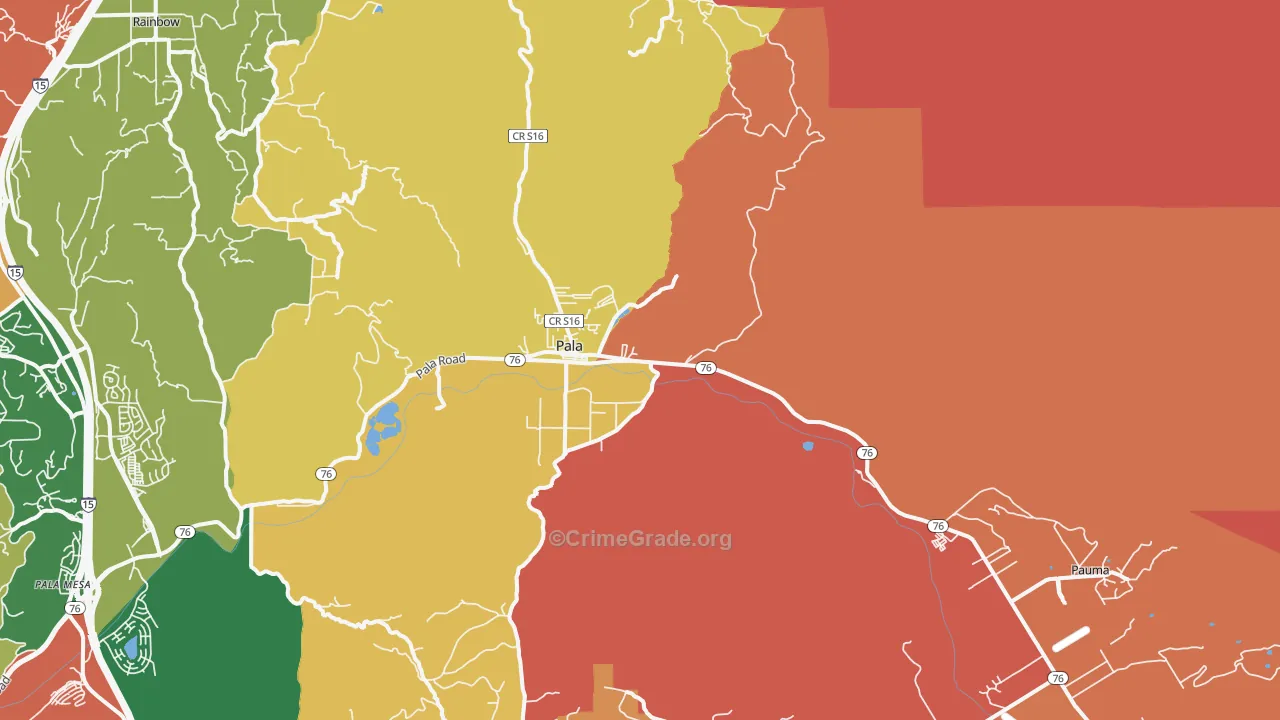 Pala, CA Map of Robbery Rates